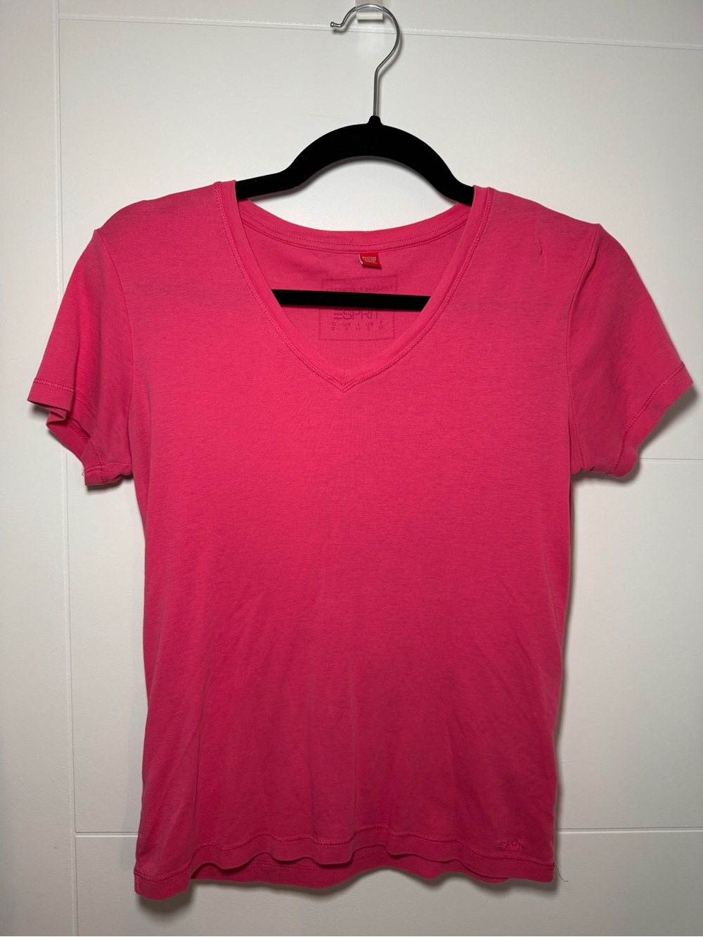 Esprit V-Neck Short Sleeve Tee in Bright Pink